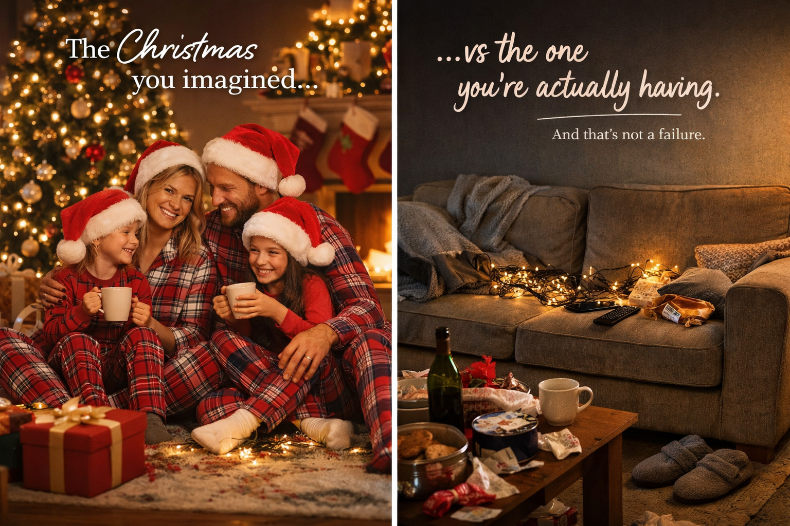 Perfect Christmas expectations versus real life Christmas reality